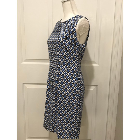 AB Studio Blue Geometric Print Sleeveless Sheath Dress Size 8 - Picture 2 of 9